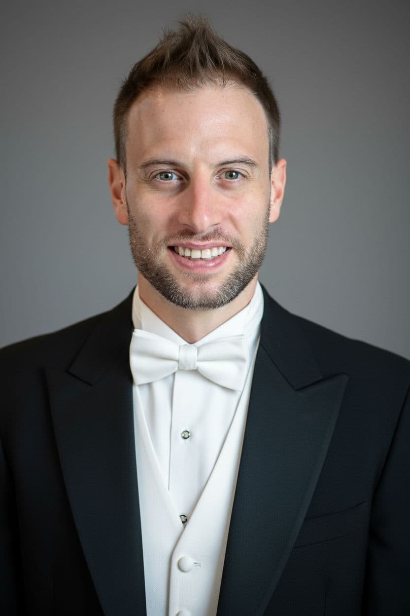 Phil Browne in concert tuxedo tails